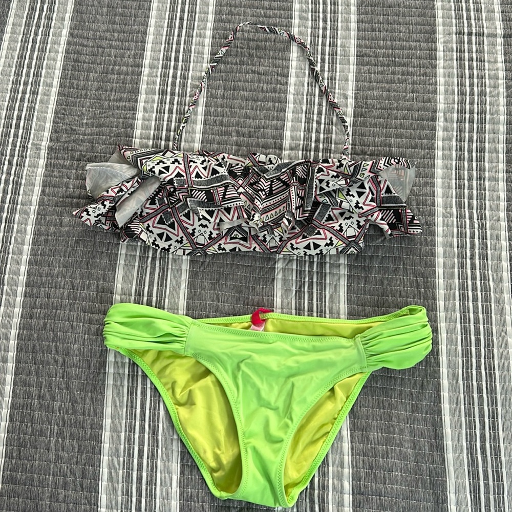 Victoria secret bikini set Aztec print top and lime green bottoms